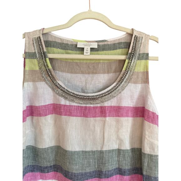 CHARTER CLUB LUXURY LINEN Sz. M NWT Sleeveless Top Striped Linen Earthy Colors - Picture 2 of 6